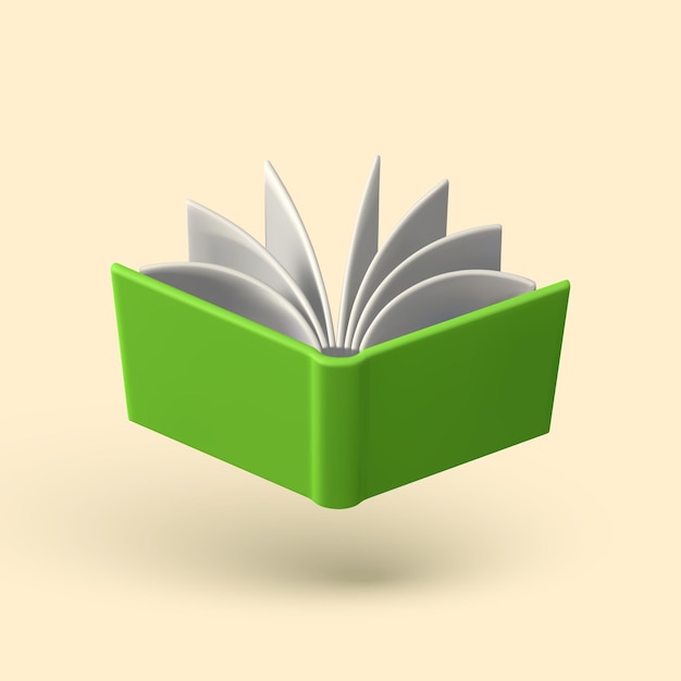 Cute cartoon open book Realistic 3d book with shaddow on white background Vector illustration