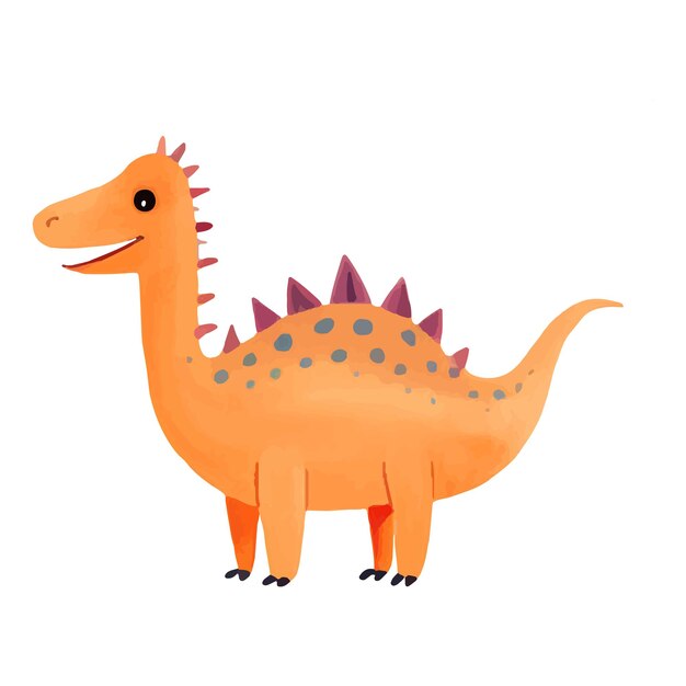 Cute cartoon orange dinosaur Hand drawn vector dinosaur illustrations