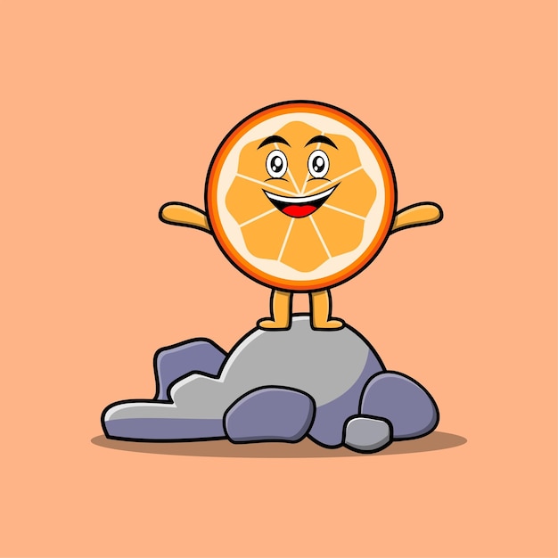 Cute cartoon orange fruit standing in stone