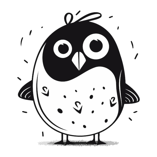 Cute cartoon owl Black and white vector illustration isolated on white background