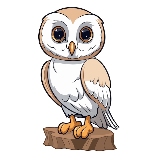 Cute cartoon owl sitting on a tree stump