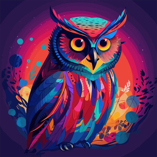 Cute cartoon owl vector funny animal colorful owl