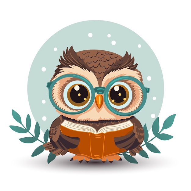 Vector cute cartoon owl vector funny animal smart character in glasses kids print bird card