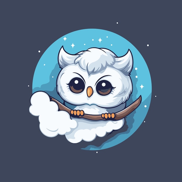 Cute cartoon owl Vector illustration isolated on dark blue background