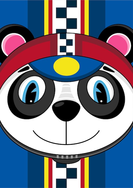 Cute Cartoon Panda Bear Racing Driver Character