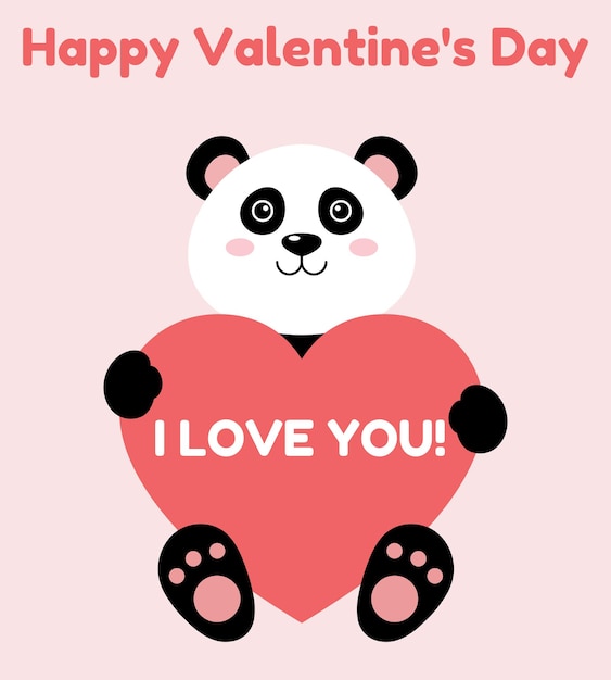 Cute cartoon panda happy valentines day with panda and heart