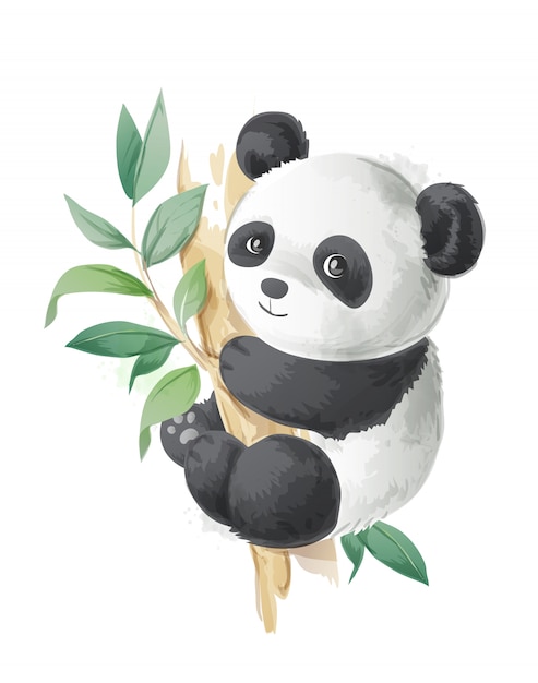 cute cartoon panda op een boom illustratie