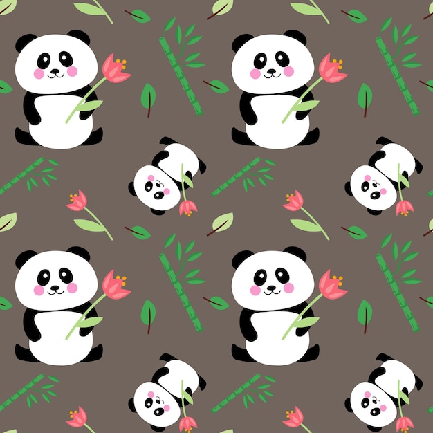 Cute cartoon panda seamless pattern