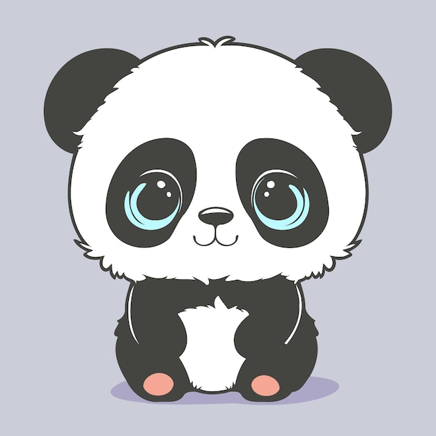 Cute Cartoon Panda Sitting Kawaii Style Vector Character