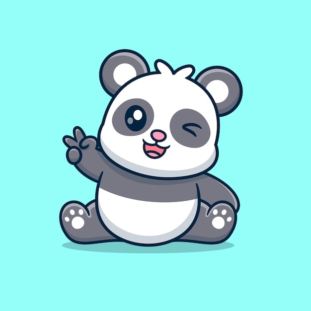パンダが一緒に座っている可愛いアニメ ベクトルアイコン イラスト 動物の自然