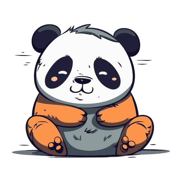 Cute cartoon panda sitting on white background Vector illustration