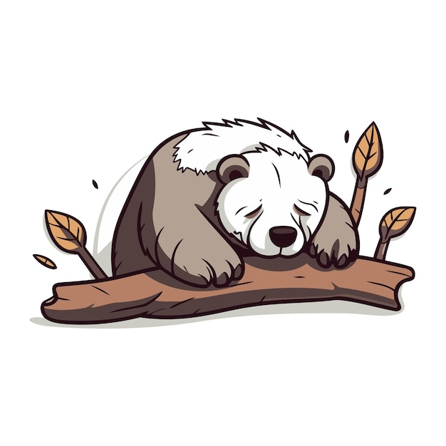 Миленькая мультфильмная панда спит на ветке Векторная иллюстрация