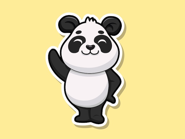 Cute cartoon Panda sticker mascot animal character Vector art illustration