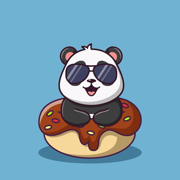 Vector cute cartoon panda with sweet donut