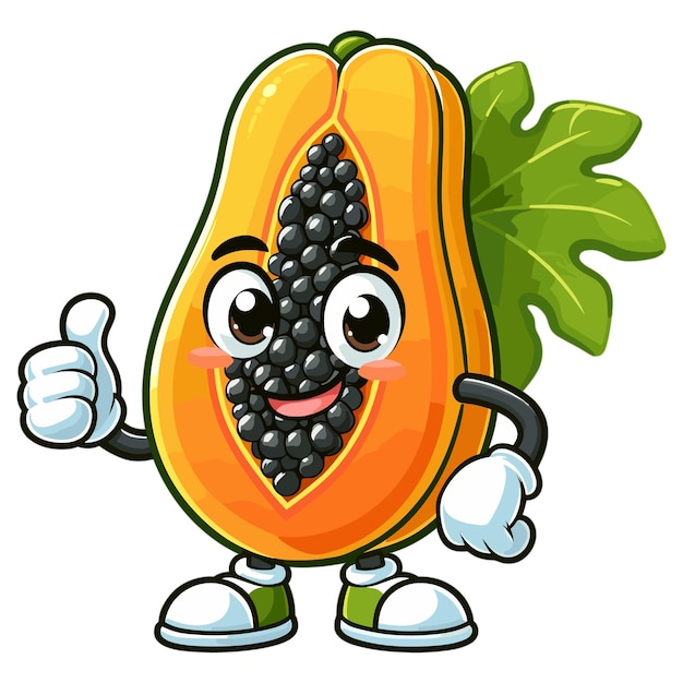 Un cartoon carino con un personaggio di papaya che alza il pollice.