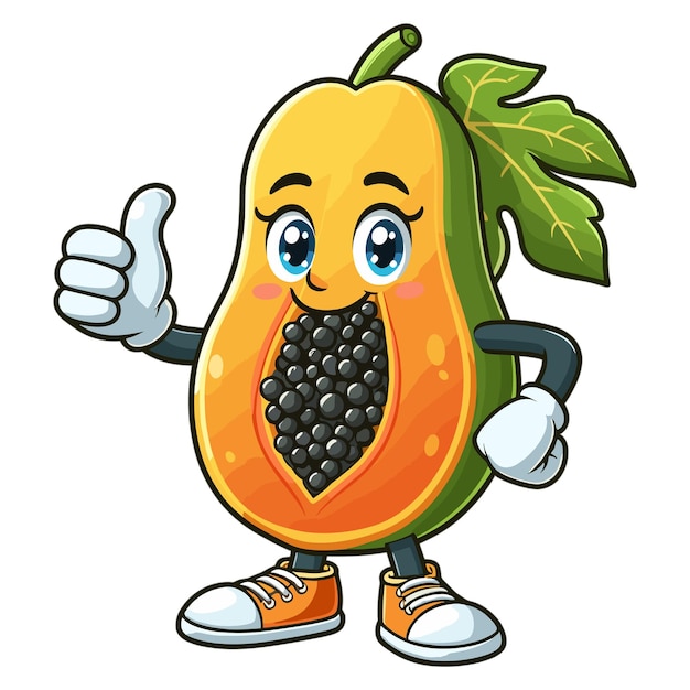 Vector cute cartoon papaya fruit character giving a thumbs up