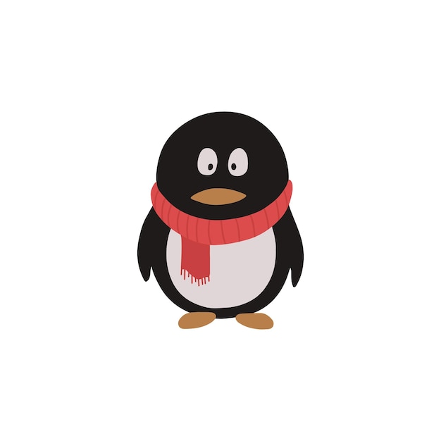 Симпатичная, мультяшная птица-пингвин, векторный рисунок . Плоский дизайн.