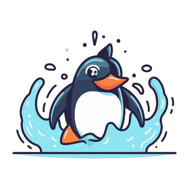 ベクトル 水の中を泳ぐ可愛い漫画のペンギンキャラクター ベクトルイラスト