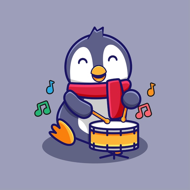 cute cartoon penguin design playing drums