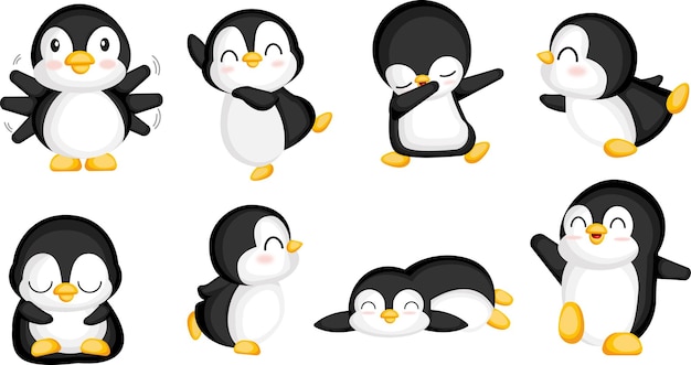 Cute Cartoon Penguin set Vector