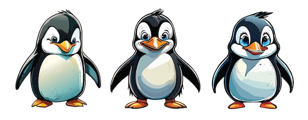 Cute cartoon penguin set