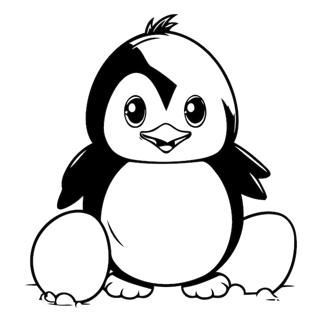 Vettore piccolo pinguino dei cartoni animati seduto sulla neve illustrazione vettoriale