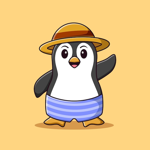 Cute cartoon penguin in summer holiday