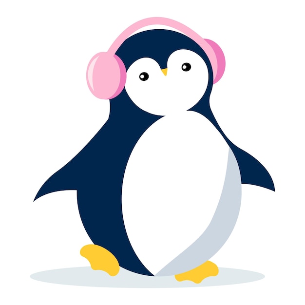 Cute cartoon penguin with headphones.Vector illustration isolated on white background.