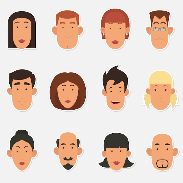 Vector cute cartoon people face.