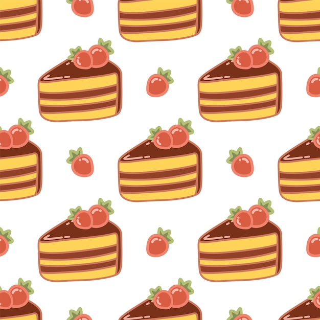 Cute cartoon piece of cake seamless pattern