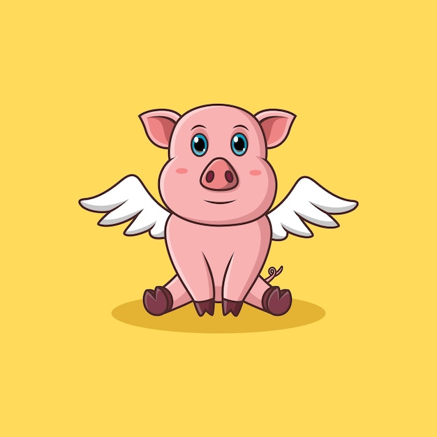 Vector cute cartoon pig angel vector illustration