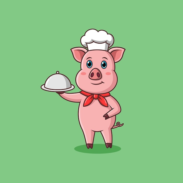 Personaggio simpatico cartone animato chef maiale illustrazione vettoriale