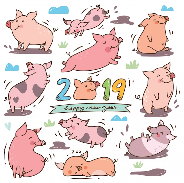 Cute cartoon pig for Chinese New Year festival