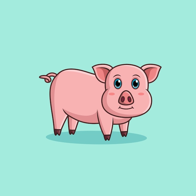 Cute cartoon pig happiness Vector illustration