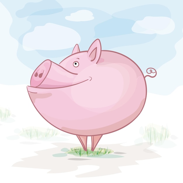 Cute cartoon pig on a soft background