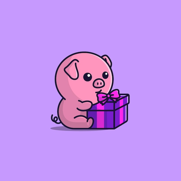 Cute cartoon pig with giftbox