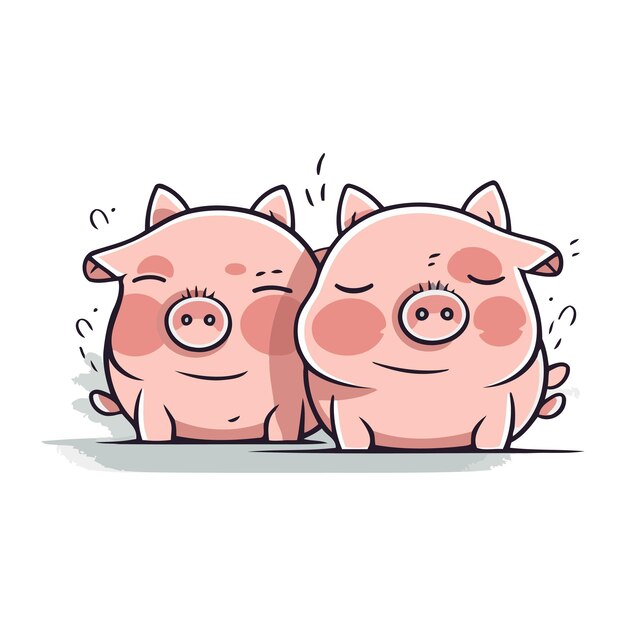 Cute cartoon pigs Vector illustration isolated on a white background