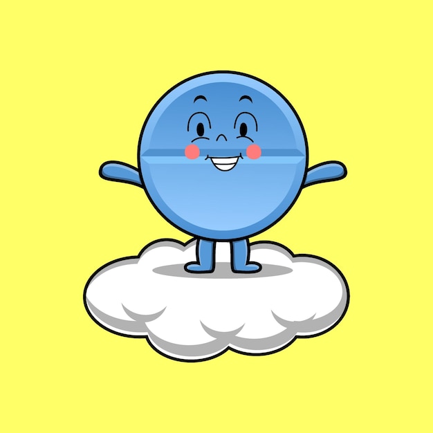 Cute cartoon pill medicine character standing in cloud vector illustration in concept flat cartoon