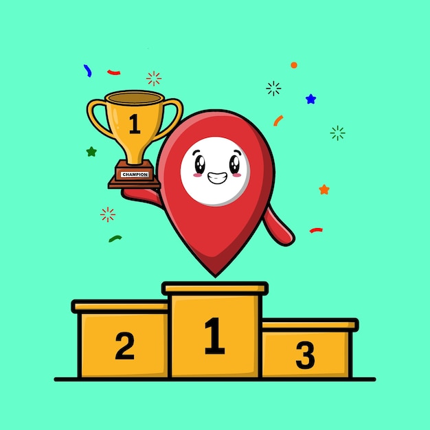 Cute cartoon pin location as the first winner