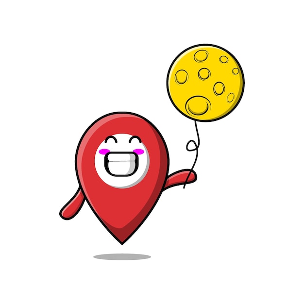 Cute cartoon pin location floating with moon balloon cartoon vector illustration