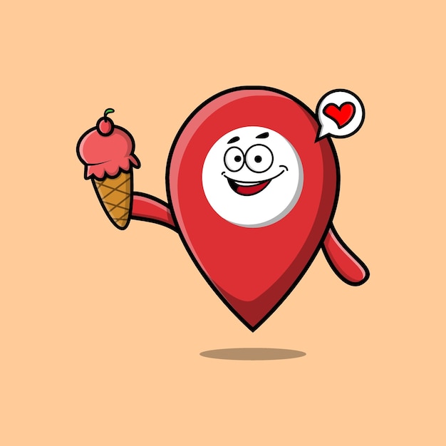 Cute Cartoon pin location holding ice cream cone