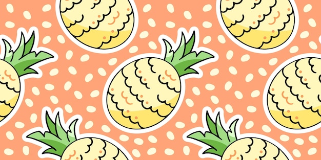 Cute cartoon pineapple vector seamless pattern in the style of doodles hand drawn