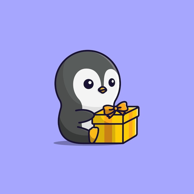 Cute cartoon pinguin with giftbox