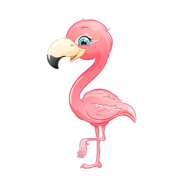 Cute cartoon pink flamingo vector illustration Isolated on white background