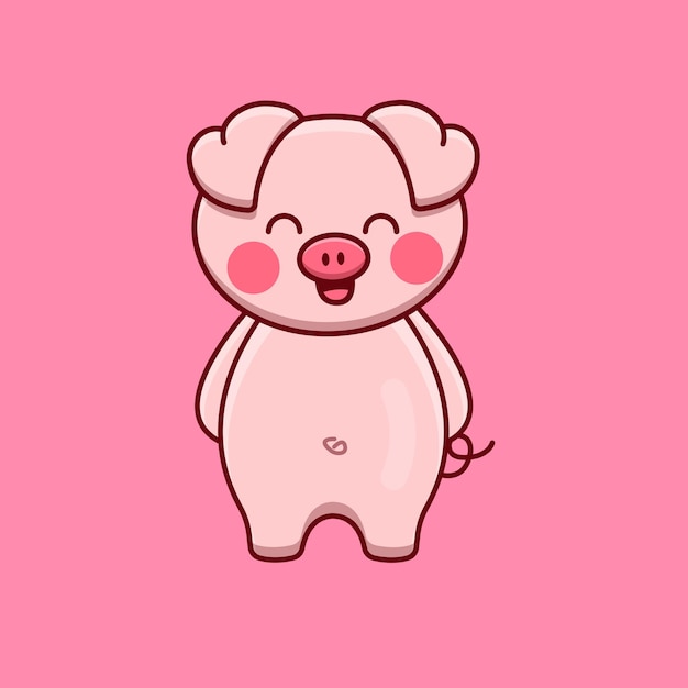 Симпатичная мультяшная розовая свинья в векторной иллюстрации Животный изолированный вектор Плоский мультяшный стиль