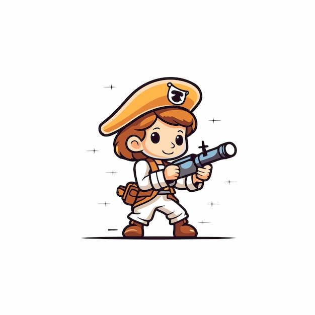 Cute cartoon pirate boy with a gun vector illustration on white background