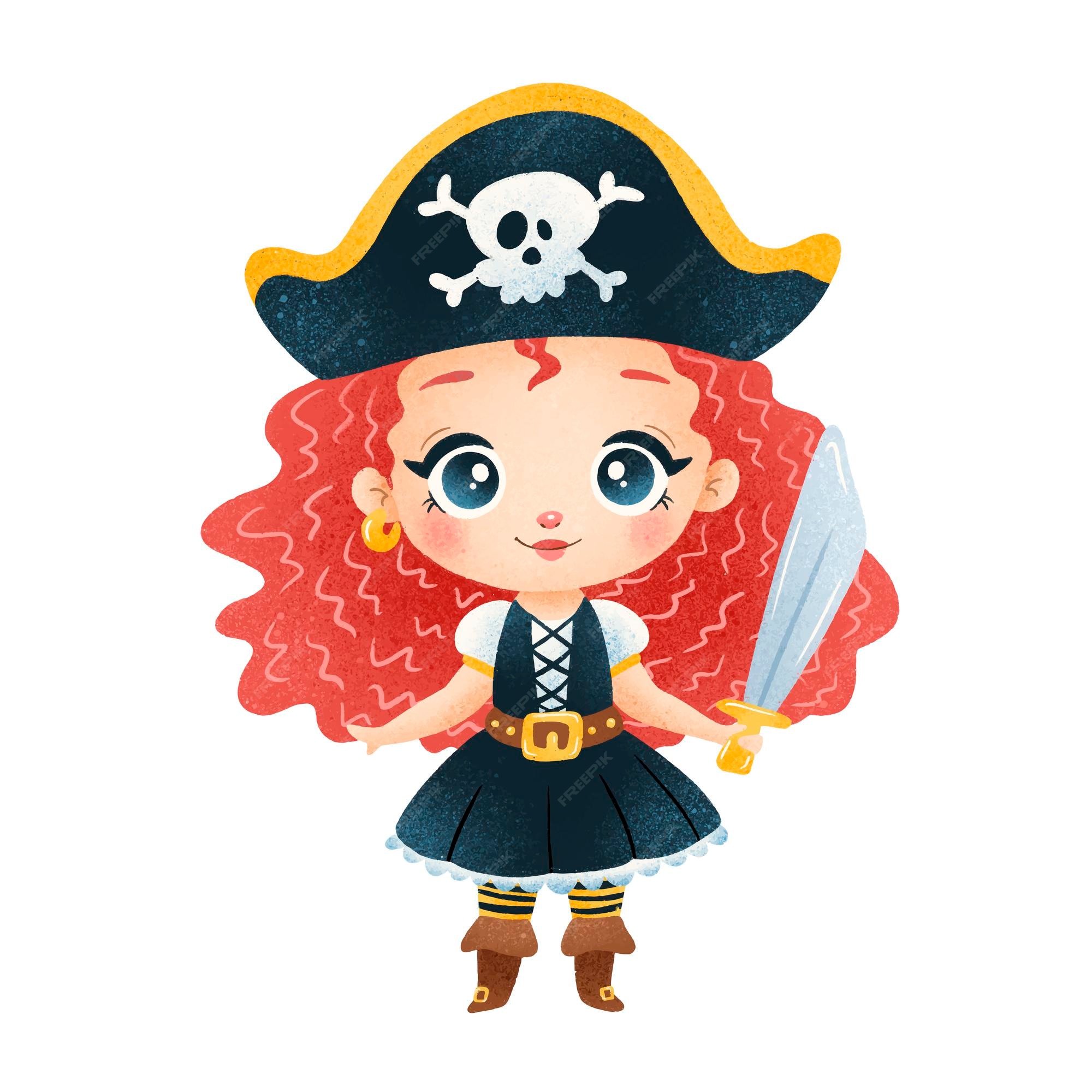 Premium Vector Cute Cartoon Pirate Girl Isolated On White 