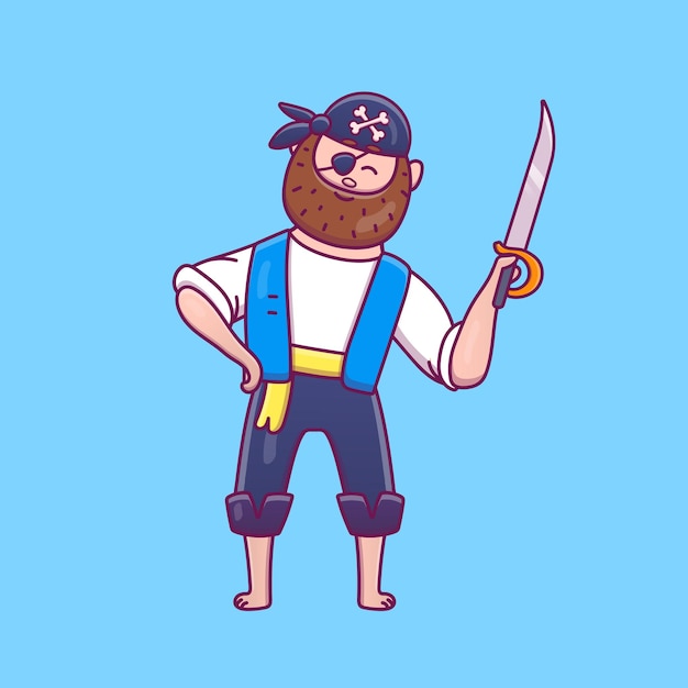 Cute cartoon pirate with saber in vector illustration. isolated human vector. flat cartoon style