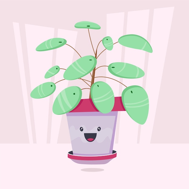 Vector cute cartoon plant with funny face in a pot. can be used for cards, invitations or as a sticker