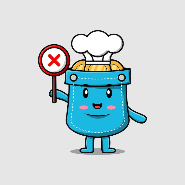 Cute cartoon Pocket chef character holding correct sign board in vector character illustration